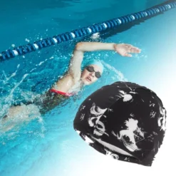 Unique Bargains Nylon Martial Arts Pattern Swim Cap Black White 1 Pc