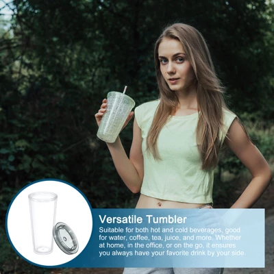 Unique Bargains Double Wall Acrylic With Lid And Straw Clear Tumbler 4 Unique Bargains Double Wall Acrylic With Lid And Straw Clear Tumbler - Image 4