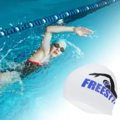 Unique Bargains Silicone Goggles Pattern Waterproof Swim Cap White Black Blue 1 Pc