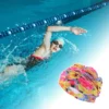 Unique Bargains Polyester Elasticity Flower Pattern Swim Cap 5.91"x9.25" Blue Yellow Pink 1 Pc