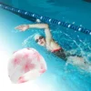 Unique Bargains Silicone Waterproof Cherry Blossoms Swim Cap Pink White 1 Pc