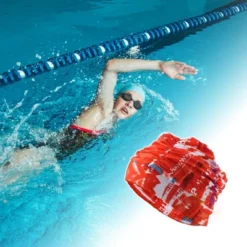 Unique Bargains Polyester Mountain Peaks Pattern Swim Cap 5.91"x9.25" Orange 1 Pc