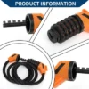 Unique Bargains Bike Lock Spiral Lock 5 Digit Resettable Bike Cable Lock Matte Black Orange 1Set