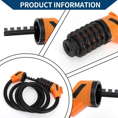 Unique Bargains Bike Lock Spiral Lock 5 Digit Resettable Bike Cable Lock Matte Black Orange 1Set 1 Unique Bargains Bike Lock Spiral Lock 5 Digit Resettable Bike Cable Lock Matte Black Orange 1Set