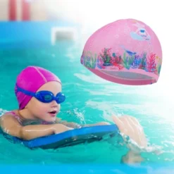 Unique Bargains Kid's Polyester Cartoon Mermaid Swim Cap Pink 1 Pc