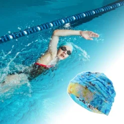 Unique Bargains Polyester Swim Cap 5.91"x9.25" Lake Blue 1 Pc