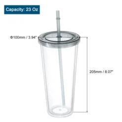 Unique Bargains Double Wall Acrylic With Lid And Straw Clear Tumbler