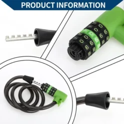 Unique Bargains Extended Bike Padlock Cable Lock Resettable 5 Digit Bike Lock Black Green 1 Set