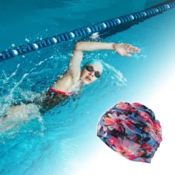Unique Bargains Polyester Flower Pattern Swim Cap 5.91"x9.25" Multicolor 1 Pc