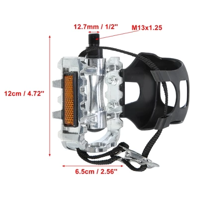 Unique Bargains Bicycle Pedals 1/2'' Spindle Platform With Toe Clips Fixed Foot Strap Cycling Parts Black Silver Tone 1 Pair 2 Unique Bargains Bicycle Pedals 1/2'' Spindle Platform With Toe Clips Fixed Foot Strap Cycling Parts Black Silver Tone 1 Pair - Image 2