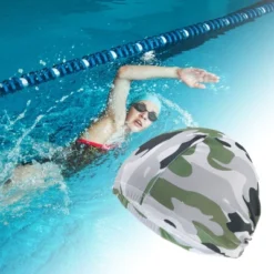 Unique Bargains Nylon Camouflage Pattern Swim Cap Army Green 1 Pc