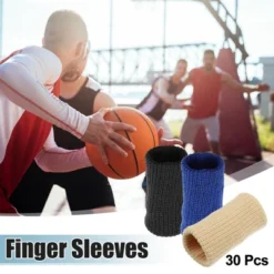 Unique Bargains Black Beige Blue Breathable Finger Sleeves Thumb Braces Support Elastic Compression Protectors For Arthritis Trigger Finger 30pcs