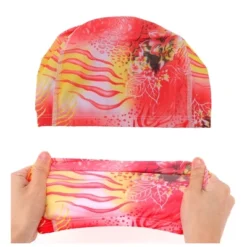 Unique Bargains Polyester Flower Pattern Swim Cap 5.91"x9.25" Pink Yellow 1 Pc -Outdoor Sports Series GUEST 32f4634a 3d02 48eb 90be a0609cbe4fb2
