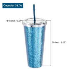 Unique Bargains Acrylic Double Wall With Lid And Straw Transparent Sequins Tumbler