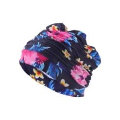 Unique Bargains Polyester Flower Pattern Swim Cap 5.91"x9.25" Navy Blue Pink 1 Pc -Outdoor Sports Series GUEST 391e0d31 eb04 4047 9d53 91ae3853cd2f