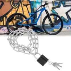Unique Bargains Bicycle Cycling Zinc Plated 3.28 Feet Long Chain Lock With Padlock Silver
