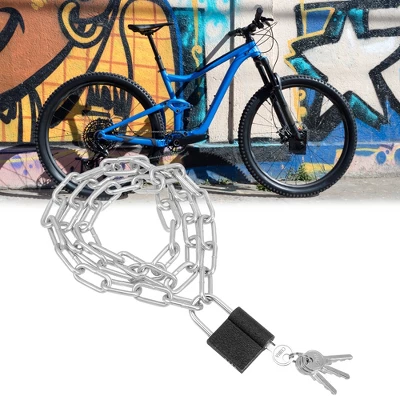 Unique Bargains Bicycle Cycling Zinc Plated 3.28 Feet Long Chain Lock With Padlock Silver 1 Unique Bargains Bicycle Cycling Zinc Plated 3.28 Feet Long Chain Lock With Padlock Silver
