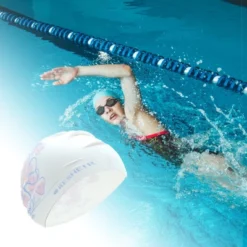 Unique Bargains Silicone Waterproof Lucky Clovers Swim Cap Blue Light Pink 1 Pc