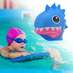 Unique Bargains Kid's Silicone Cartoon Shark Tooth Swim Cap 1 Pc