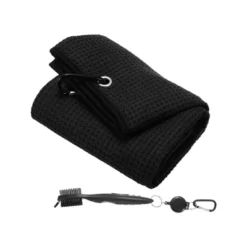 Unique Bargains Microfiber Waffle Tri-Fold Golf Towel With Groove Brush 1 Set 20"x16" -Outdoor Sports Series GUEST 44204e60 8d18 41c0 bcb9 2c634a47ac62
