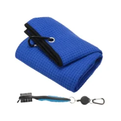 Unique Bargains Microfiber Waffle Tri-Fold Golf Towel With Groove Brush 1 Set 20"x16" -Outdoor Sports Series GUEST 50059478 970c 4ea6 9be7 1a73bb2439ca