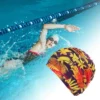 Unique Bargains Nylon Leaves Pattern Swimming Cap Orange Yellow 1 Pc
