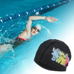 Unique Bargains Knitted PU Elastic Letter Pattern Swim Cap 1 Pc