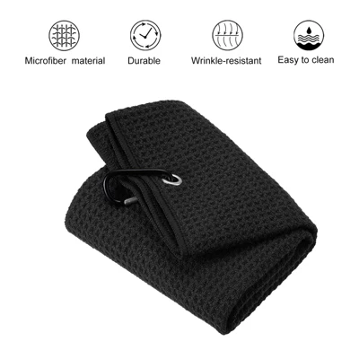 Unique Bargains Super Absorbent Waffle Pattern Tri-Fold Golf Towels With D Clips 2 Pcs 2 Unique Bargains Super Absorbent Waffle Pattern Tri-Fold Golf Towels With D Clips 2 Pcs - Image 2