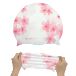 Unique Bargains Silicone Waterproof Cherry Blossoms Swim Cap Pink White 1 Pc -Outdoor Sports Series GUEST 583703bf 98dd 49b0 9714 bb80af61b588