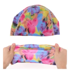 Unique Bargains Polyester Flower Pattern Swim Cap 5.91"x9.25" Pink Blue Yellow 1 Pc -Outdoor Sports Series GUEST 5ae4d5dc 5035 407c 816c 374134623c97