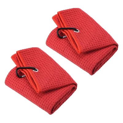 Unique Bargains Super Absorbent Waffle Pattern Tri-Fold Golf Towels With D Clips 2 Pcs 5 Unique Bargains Super Absorbent Waffle Pattern Tri-Fold Golf Towels With D Clips 2 Pcs - Image 5