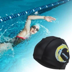 Unique Bargains Knitted PU Elastic Moon Pattern Swim Cap 1 Pc