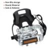 Unique Bargains Bicycle Pedals 9/16'' Spindle Platform With Toe Clips Fixed Foot Strap Cycling Parts Black Silver Tone 1 Pair