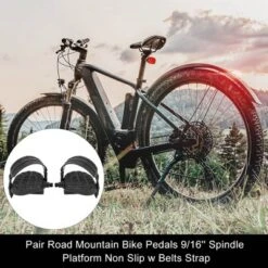 Unique Bargains Pair Road Mountain Non-Slip W Belts Strap Bike Pedals 5.12"x4.72"x2.09" 2 Pcs