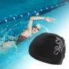 Unique Bargains Nylon Butterfly Print Swim Cap Black Pink 1 Pc