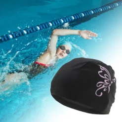 Unique Bargains Nylon Butterfly Print Swim Cap Black Pink 1 Pc