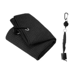 Unique Bargains Microfiber Waffle Pattern Tri-fold Golf Towel With Club Groove Cleaning Brush 1 Set -Outdoor Sports Series GUEST 7b549189 a419 4e2d a511 258757b91471