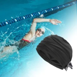 Unique Bargains Polyester Knotted Swimming Caps Black White 1 Pc