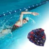 Unique Bargains Polyester Sweet Hearts Pattern Swim Cap 5.91"x9.25" Navy Blue Red 1 Pc