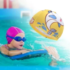 Unique Bargains Kid's Polyester Dolphin Pattern Swim Cap Yellow Gray 1 Pc