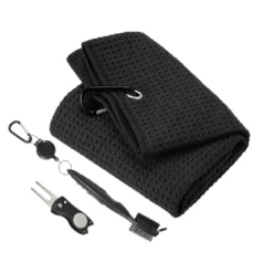 Unique Bargains Waffle Tri-fold Golf Towel With Club Groove Cleaning Brush And Foldable Divot -Outdoor Sports Series GUEST 8484c654 8f23 4d7e 8367 6573d8eccbbc