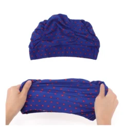 Unique Bargains Polyester Heart Pattern Swim Cap 5.91"x9.25" Blue Red 1 Pc -Outdoor Sports Series GUEST 8f7affdc 8fae 415e a87f b3d2b514f796