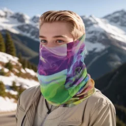 Unique Bargains Sunscreen Face Scarf Mask Purple Green 1 Pc