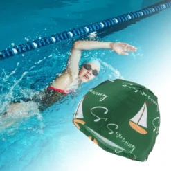 Unique Bargains Nylon Swimming Ring Pattern Swim Cap Green 1 Pc