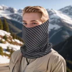 Unique Bargains Sunscreen Stripes Pattern Face Scarf Mask Black Gray 1 Pc