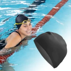 Unique Bargains Women's Silicone Solid Color Swim Cap 1 Pc