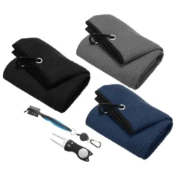 Unique Bargains Microfiber Waffle Golf Towels 3 Pcs With Club Cleaning Brush And Divot Tool 16"x16" -Outdoor Sports Series GUEST 9b995bd4 009c 491f b5c5 82ac84346585