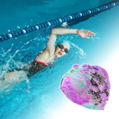Unique Bargains Polyester Flower Pattern Swim Cap 5.91"x9.25" Purple 1 Pc