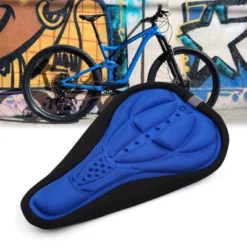 Unique Bargains Bike Bicycle Soft Comfort Silicone Padded Saddle Seat Cover Cushion Pad Blue