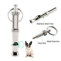 Unique Bargains Metal Adjustable Sound Pitch Lightweight Dog Whistle With Keychain Silver Tone 1 Pc
